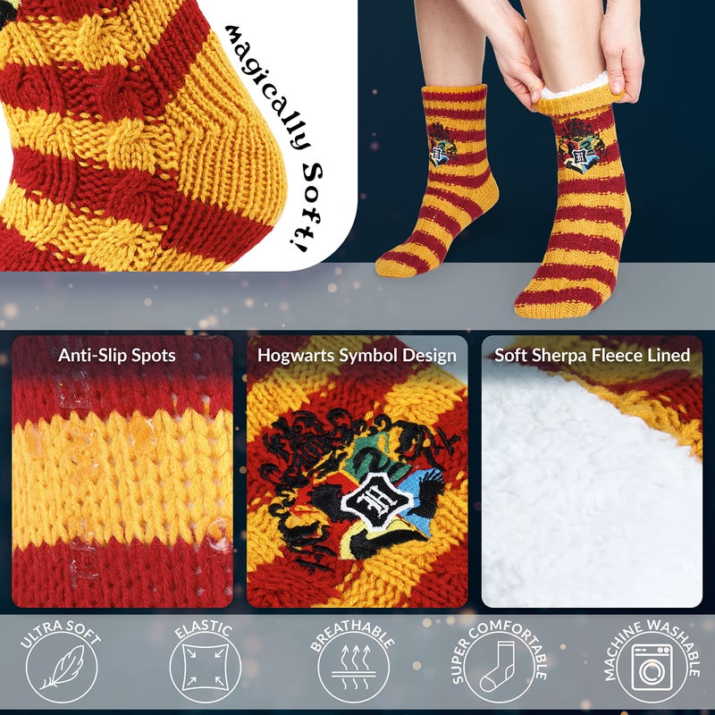 Harry Potter Womens Slipper Socks, Fleece Lined Non Slip Socks - Gifts for Her (Orange) - Image 4